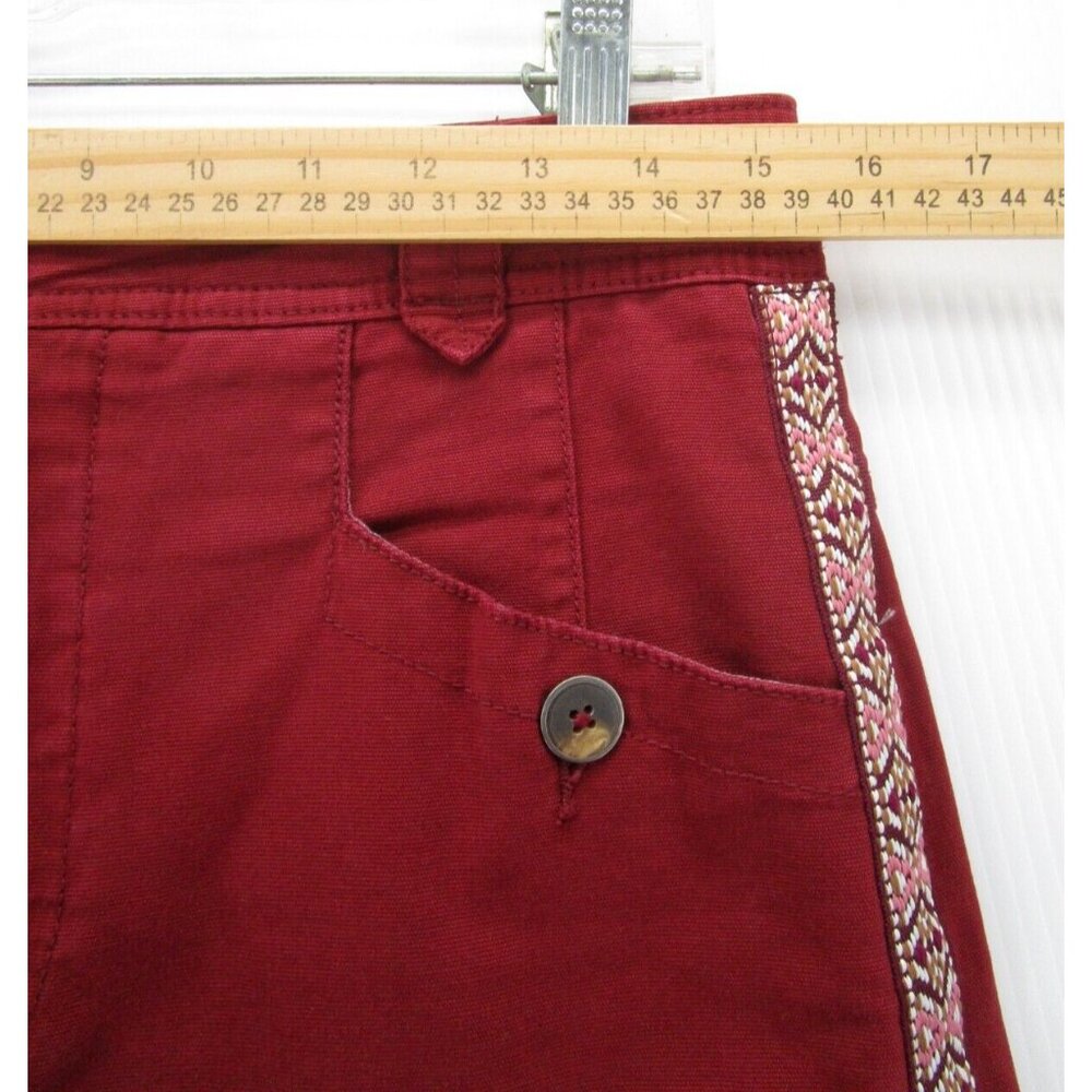 Anthropologie Red Pants with Patterned Trim - Picture 4 of 11
